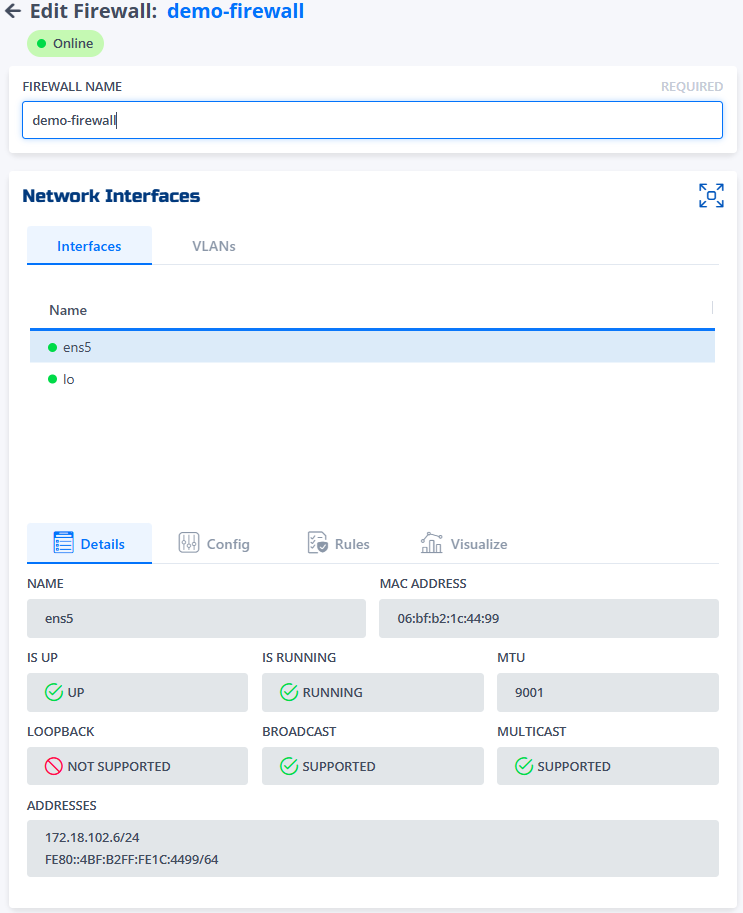 Firewall Details Page